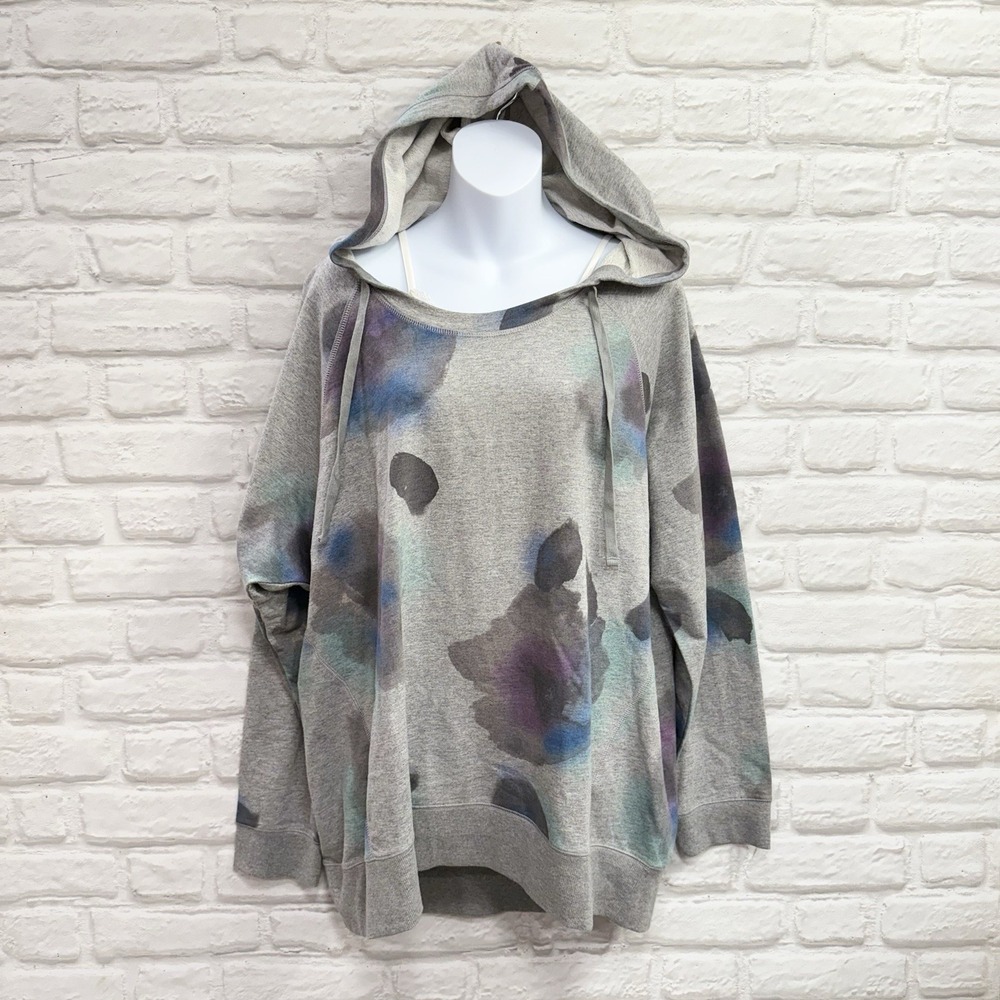 DKNY Jeans Womens Gray Long Sleeve Watercolor Tie Dye Streetwear Hoodie Size 2XL